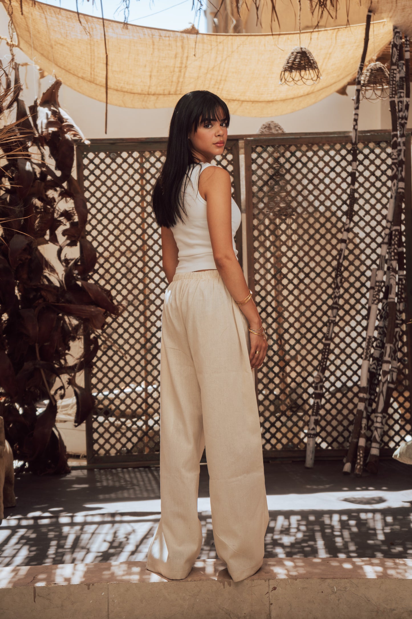 Beige linen pants