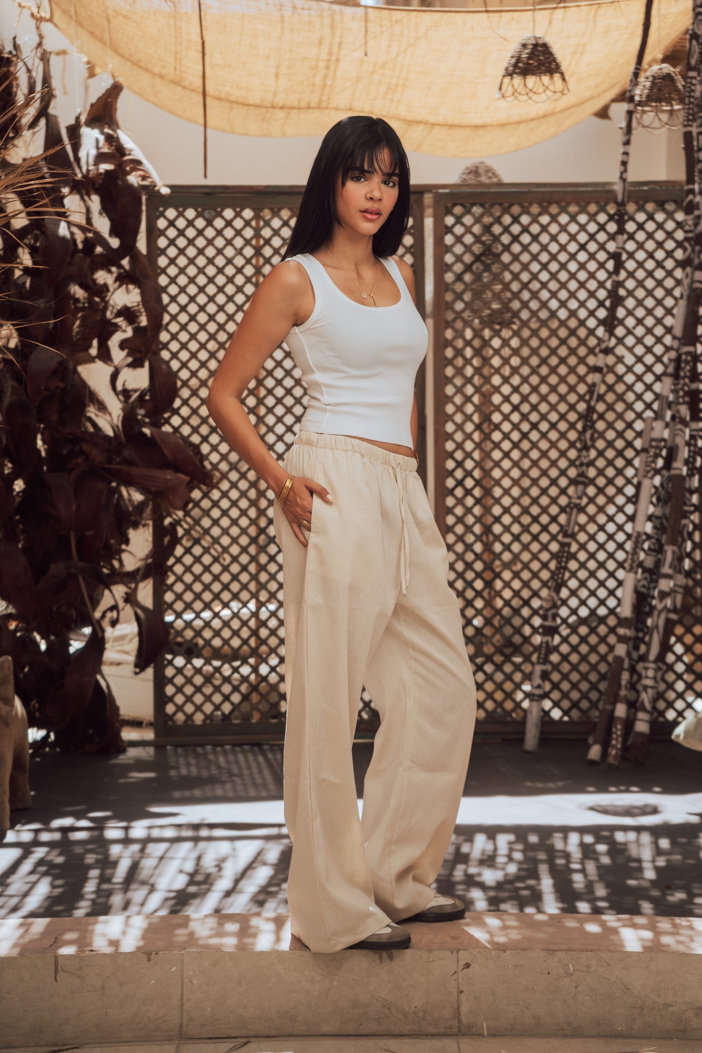 Beige linen pants