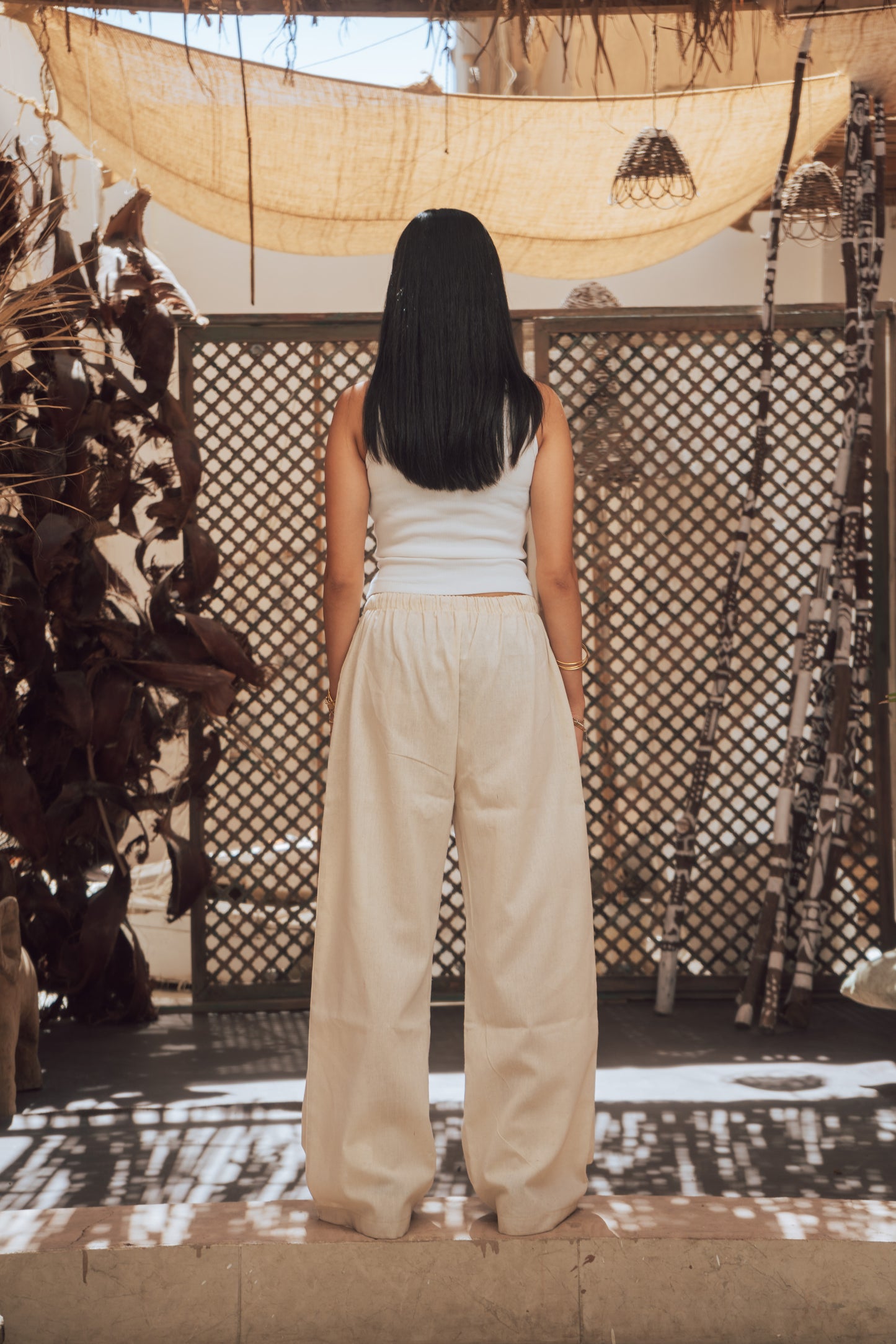 Beige linen pants