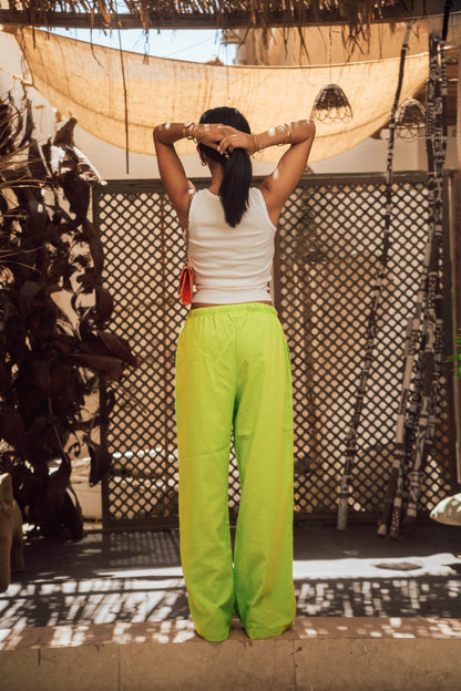 Green linen pants